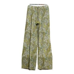 Fiore Green and White Paisley Pilazo Pants 2